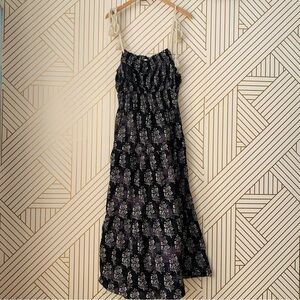 Moon River tiered Printed Tie rope tassel Strap midi smocked waist layer Dress L
